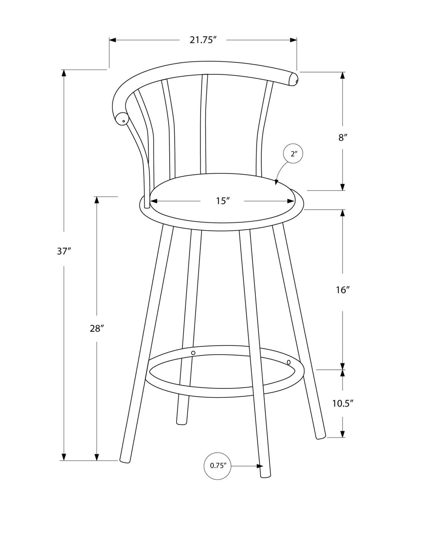 " Black Metal Low Back Bar Chair