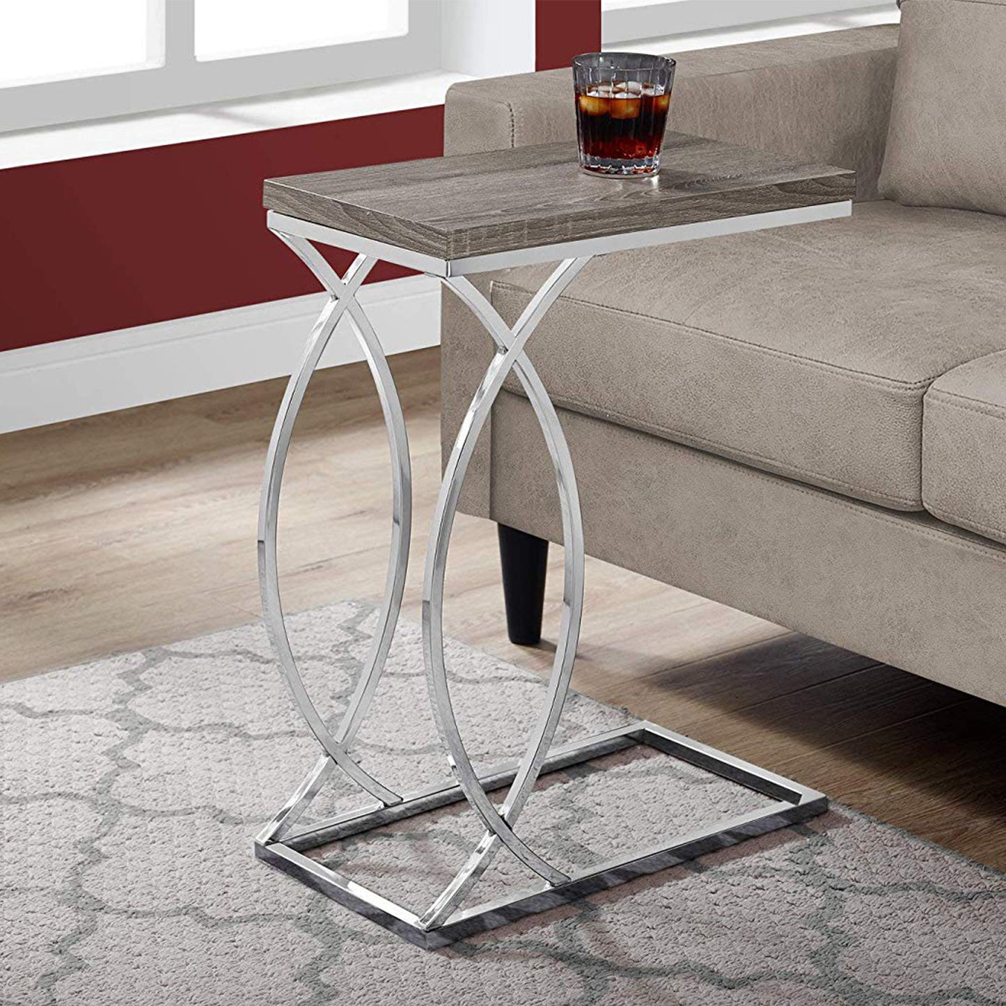 18.25" X 10.25" X 25" Dark Taupe Mdf Laminate Metal Accent Table