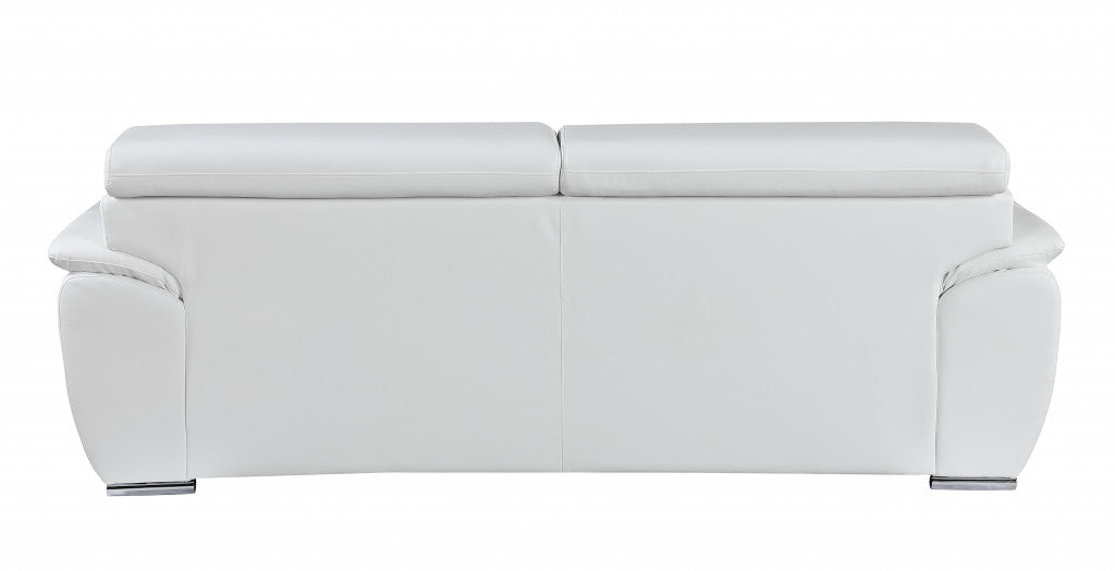 86" White And Silver Leather Sofa