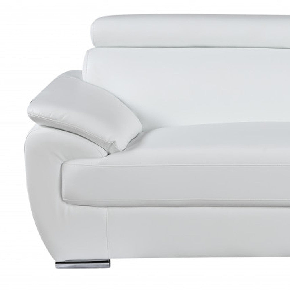 86" White And Silver Leather Sofa