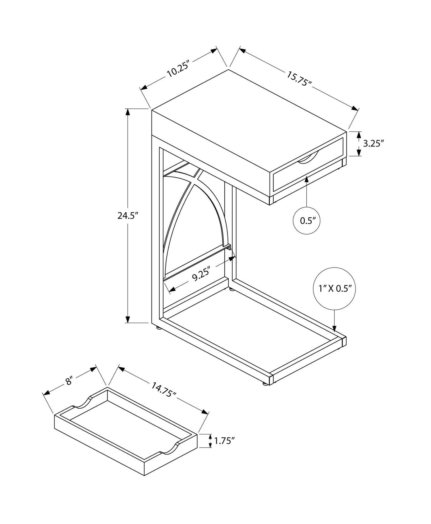 15.75" X 10.25" X 24.5" White Finish Drawer Accent Table