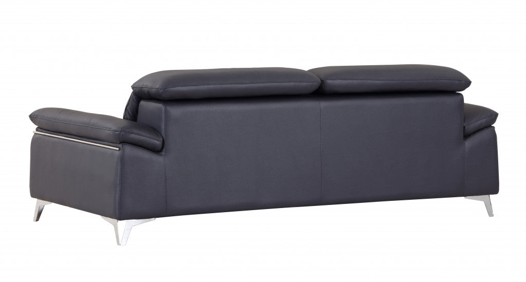 87" Blue And Silver Italian Leather Sofa