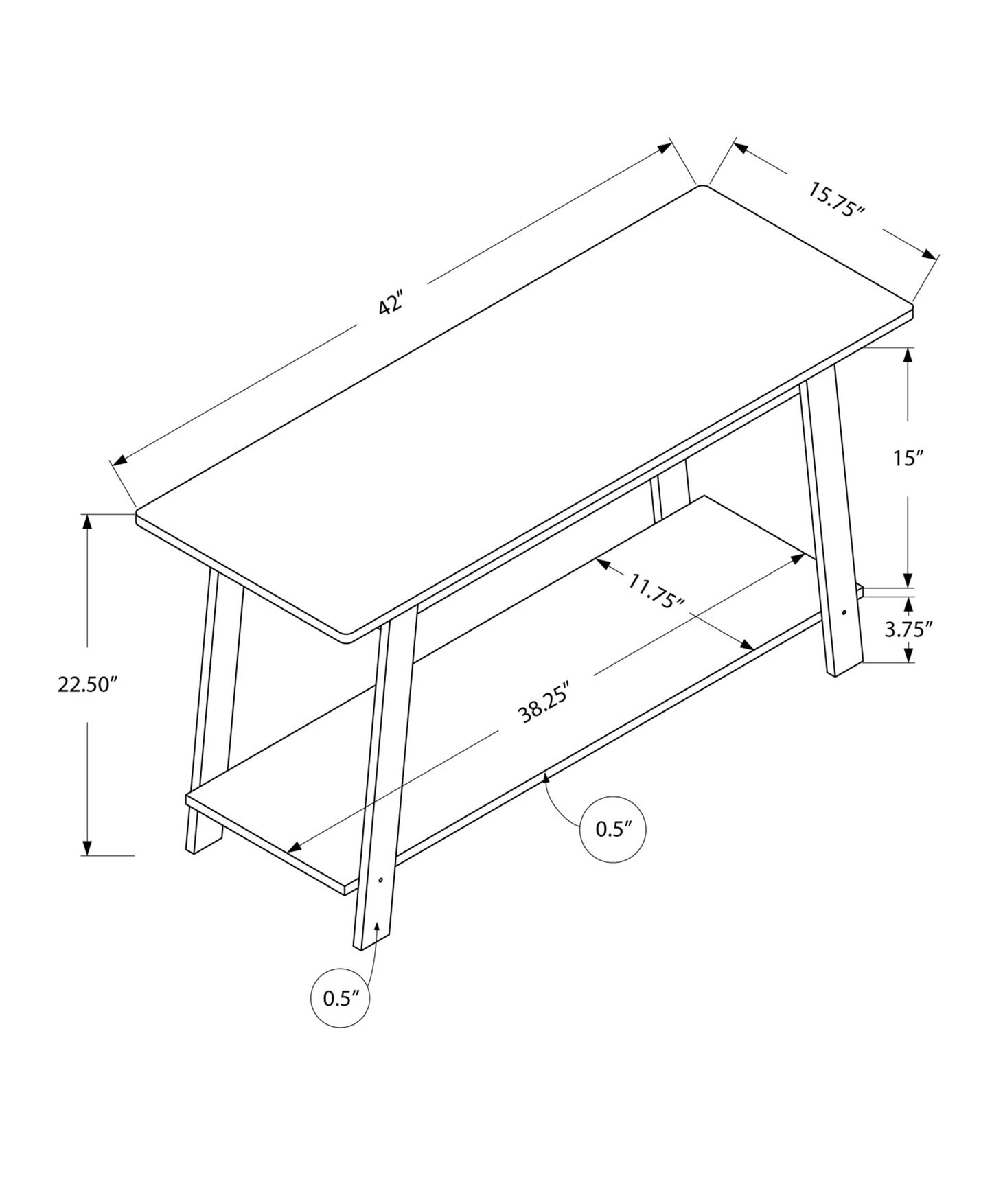 15.75" X 42" X 22.5" Dark Taupe Particle Board Laminate TV Stand