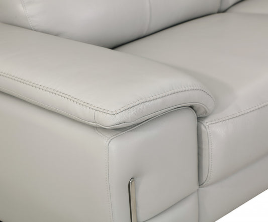 71" Light Gray And Silver Genuine Leather Love Seat