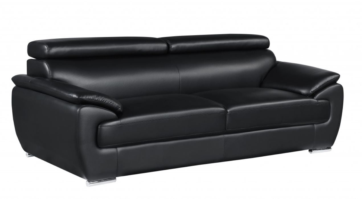 86" Black And Silver Leather Sofa