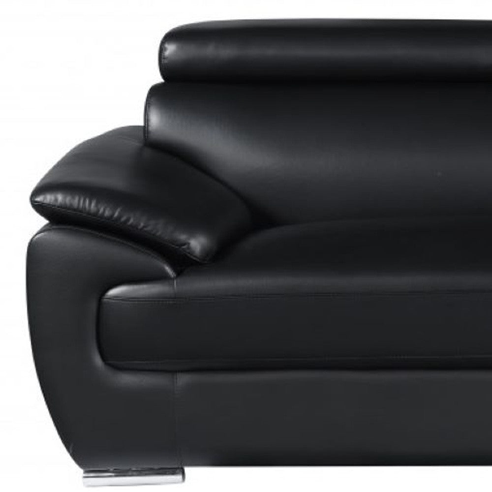 86" Black And Silver Leather Sofa