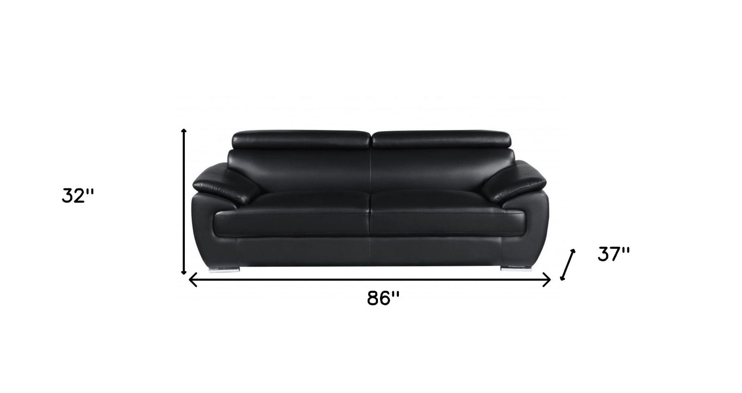 86" Black And Silver Leather Sofa