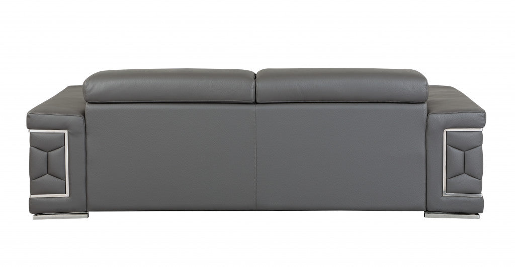 89" Gray And Silver Italian Leather Sofa