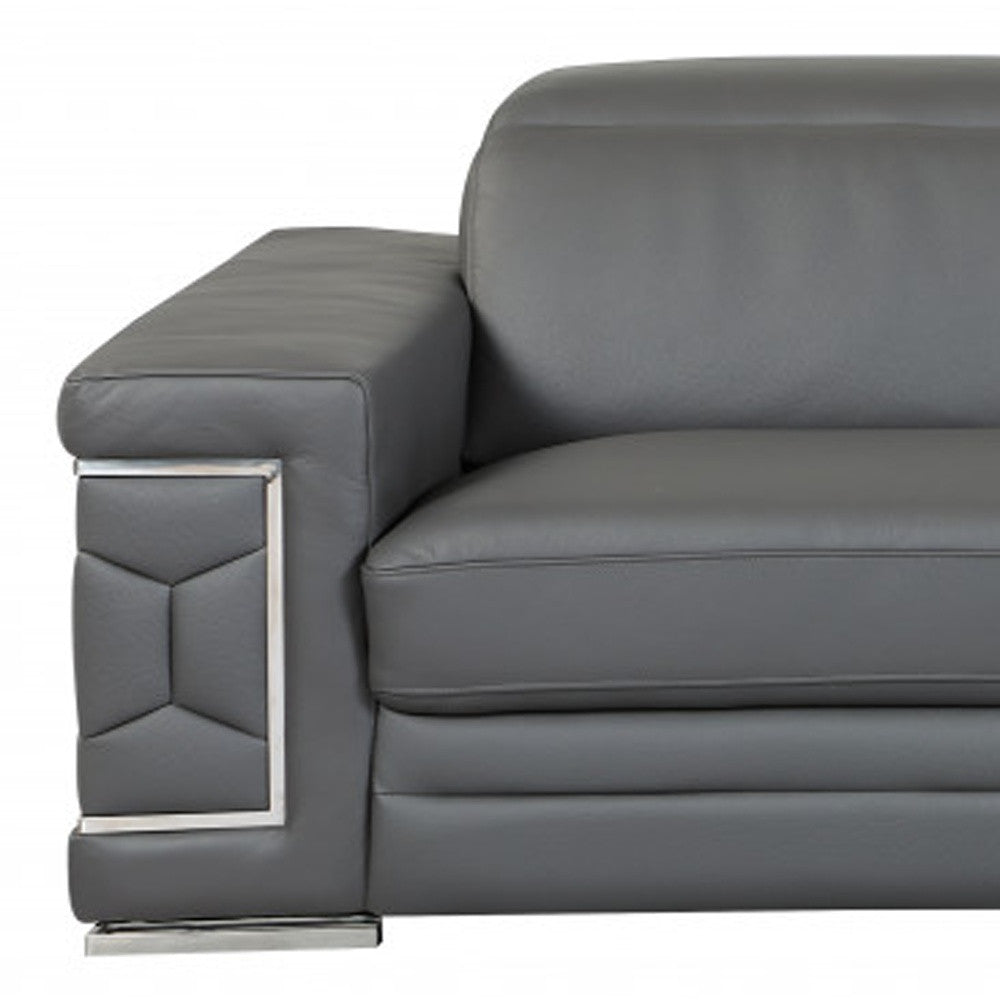 89" Gray And Silver Italian Leather Sofa