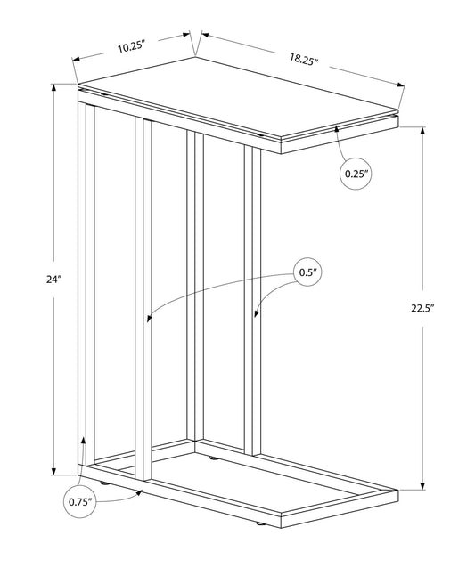 18.25" X 10.25" X 24" Chrome Metal Tempered Glass Accent Table