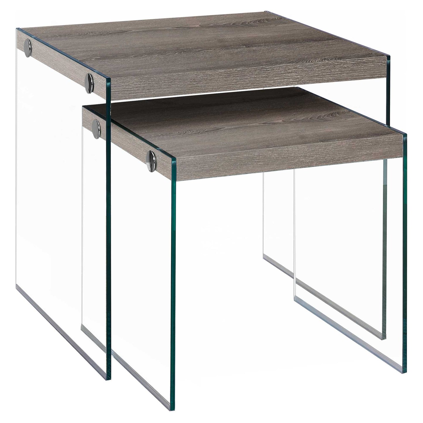 35.5" X 35.5" X 35.5" Dark Taupe Clear Particle Board Tempered Glass  2Pcs Nesting Table Set