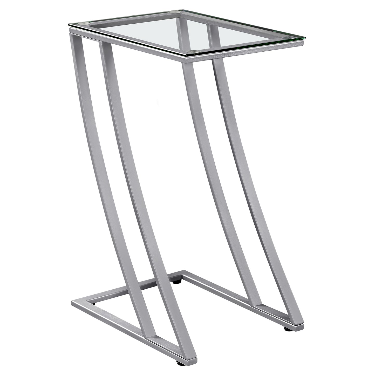 15.75" X 12" X 24" Silver Clear Metal Tempered Glass Accent Table