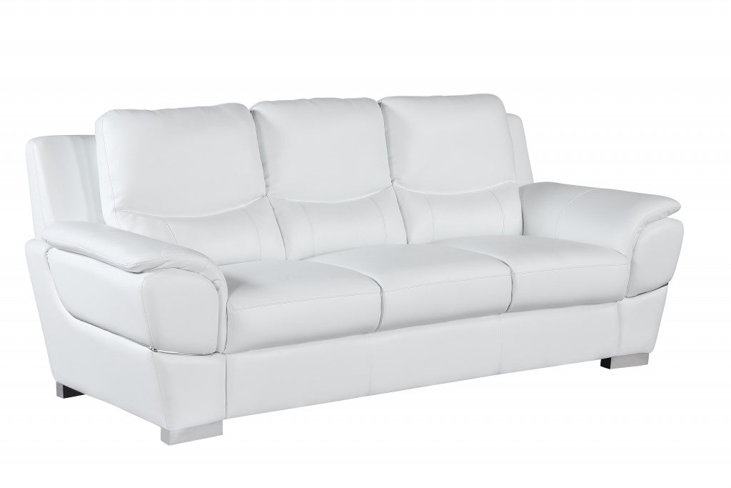 85" White And Silver Leather Sofa