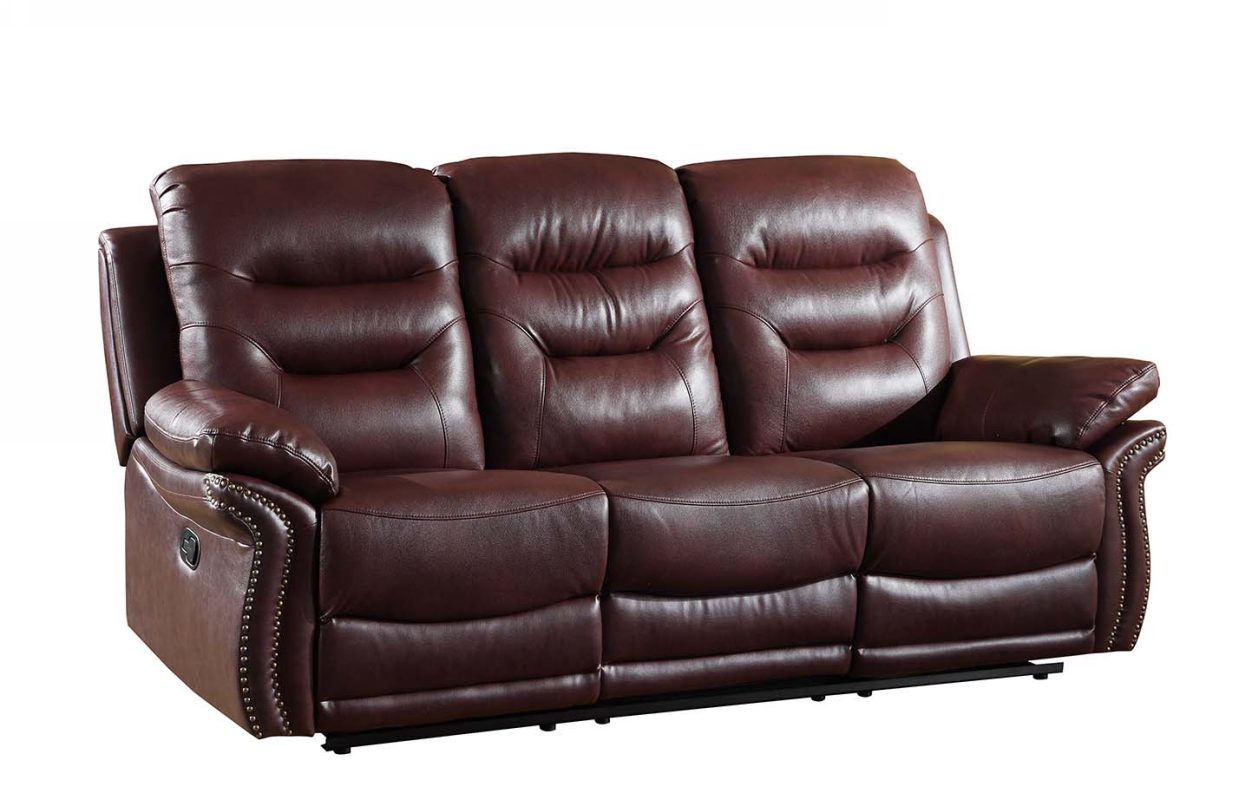 90" Burgundy And Black Faux Leather Sofa