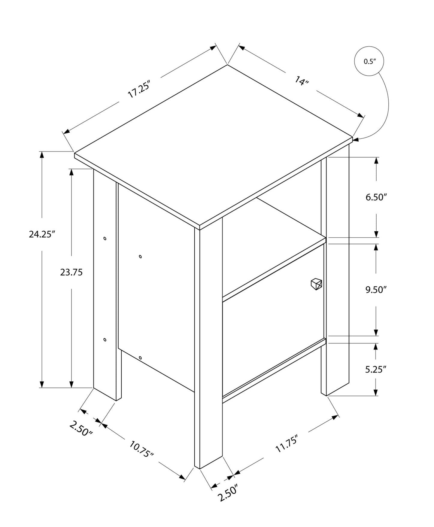 24" Deep Taupe End Table With Shelf