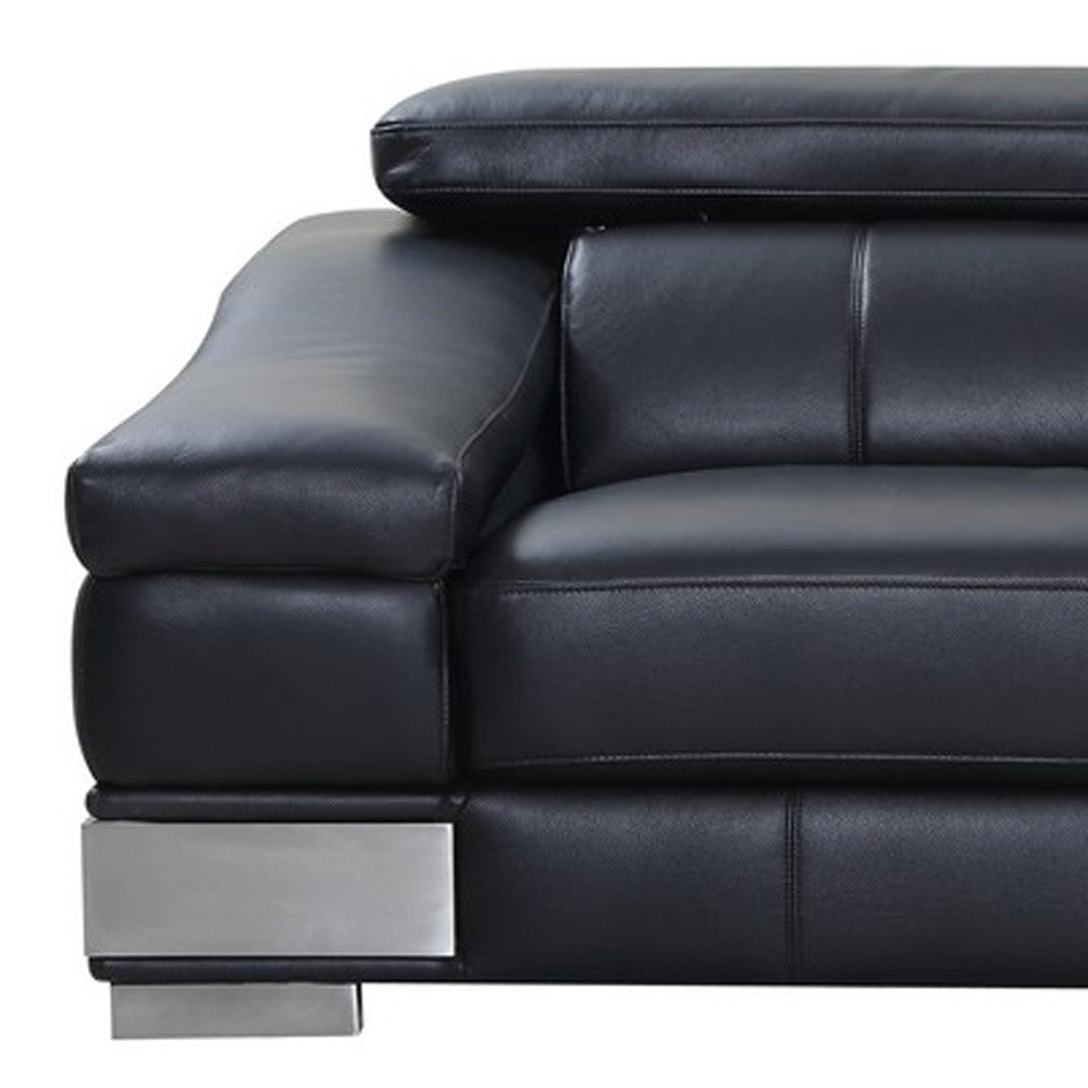 92" Black And Silver Italian Leather Sofa