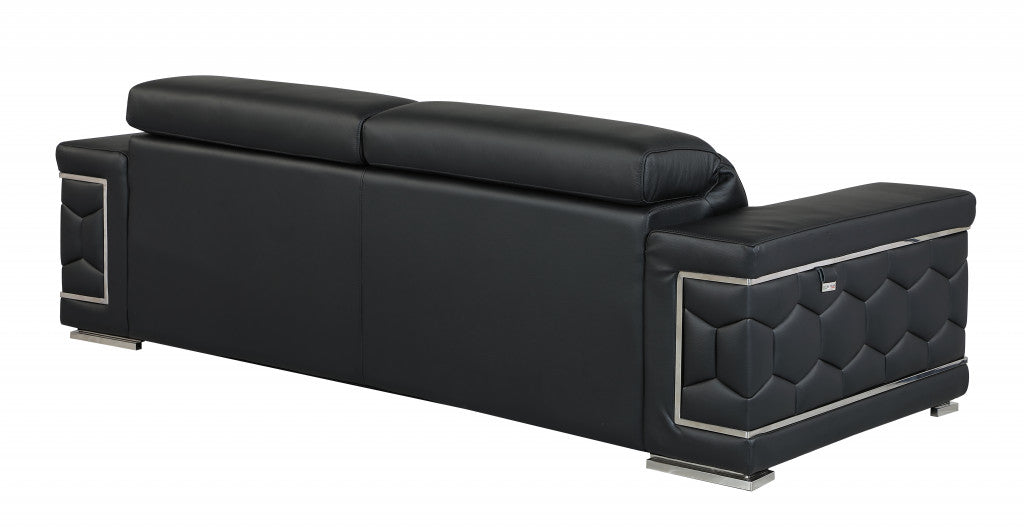 89" Black And Silver Italian Leather Sofa