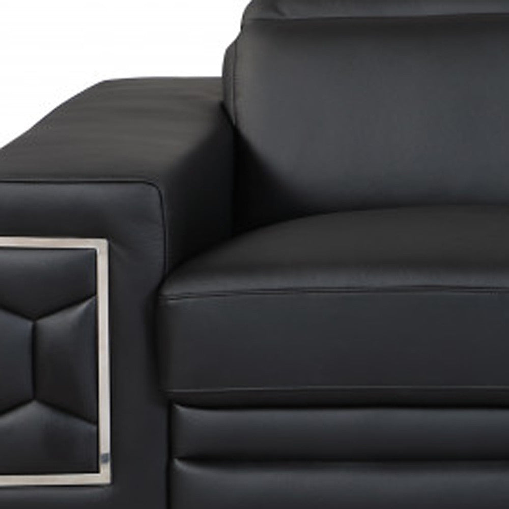 89" Black And Silver Italian Leather Sofa