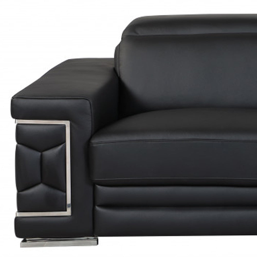 89" Black And Silver Italian Leather Sofa