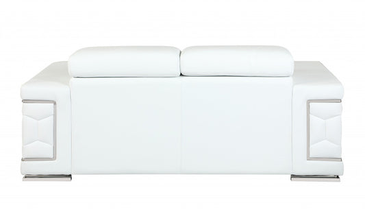 71" White And Silver Italian Leather Sofa