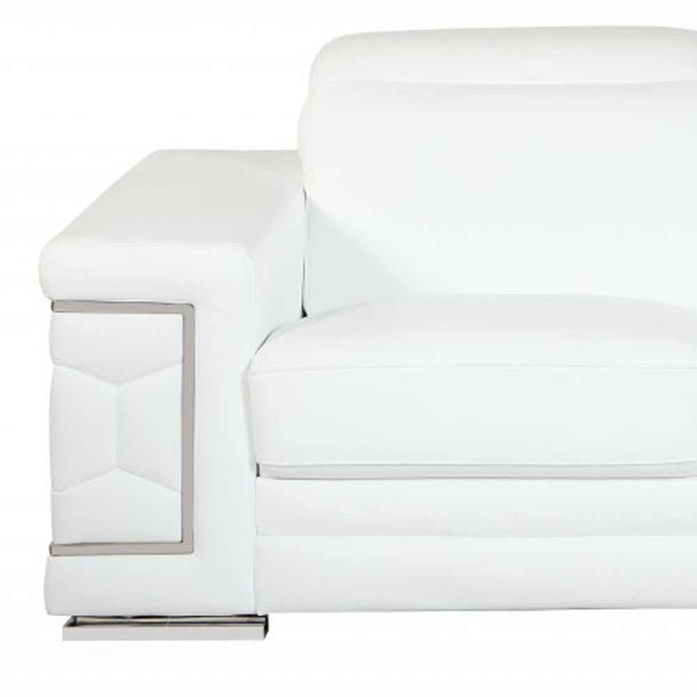 71" White And Silver Italian Leather Sofa