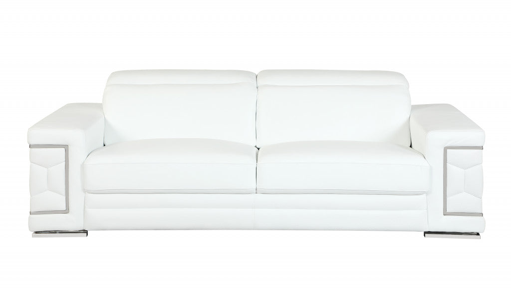 89" White And Silver Italian Leather Sofa