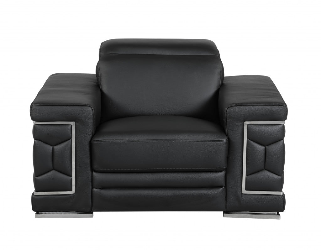 Three Piece Indoor Black Italian Leather Six Person Seating Set