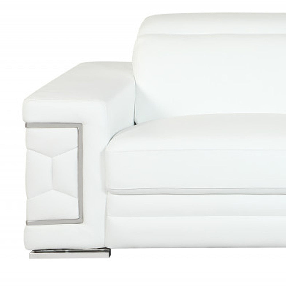 89" White And Silver Italian Leather Sofa