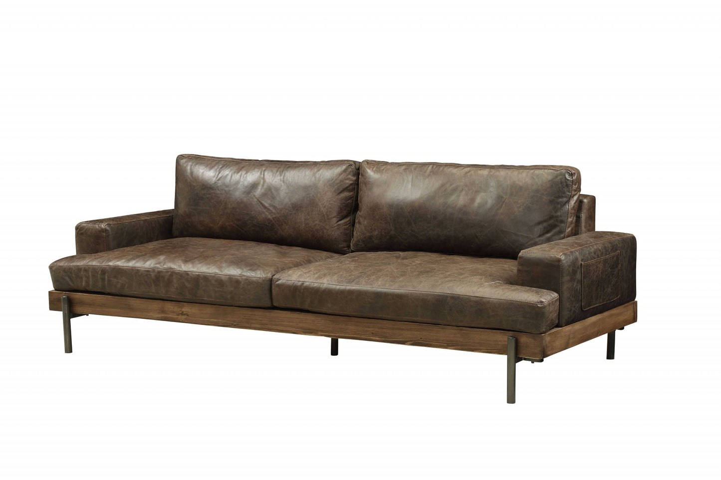 95" Chocolate And Dark Brown Top Grain Leather Sofa