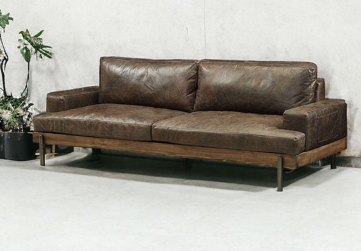 95" Chocolate And Dark Brown Top Grain Leather Sofa