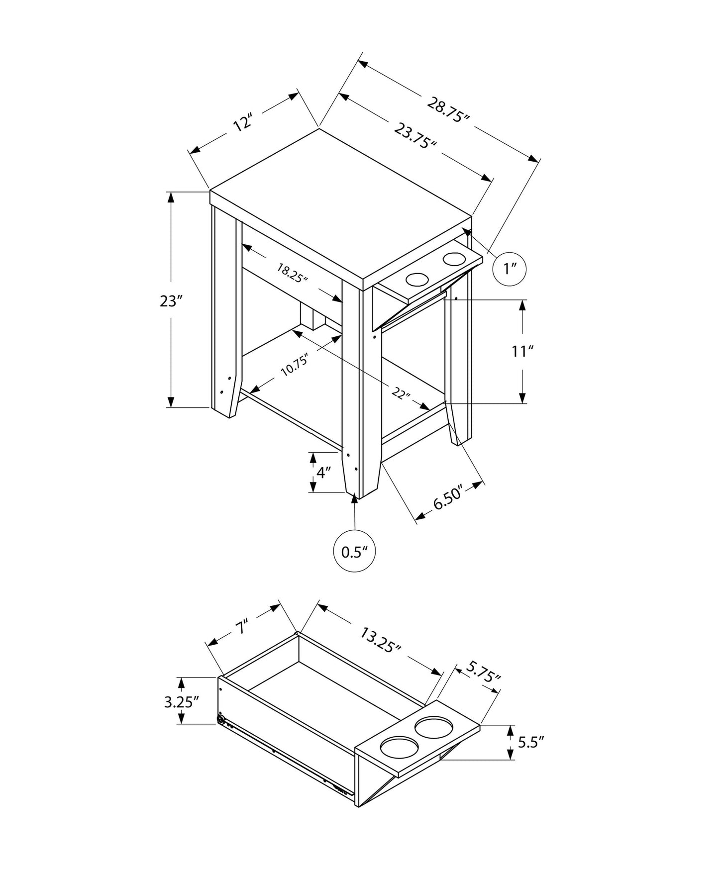 23" Taupe End Table With Shelf