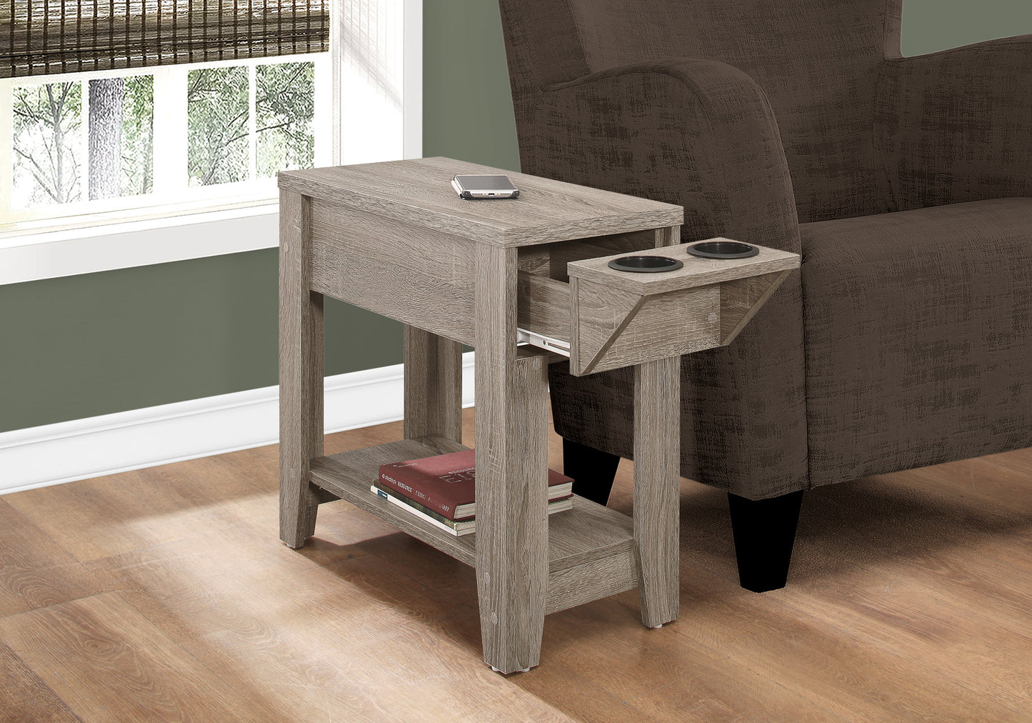 23" Taupe End Table With Shelf