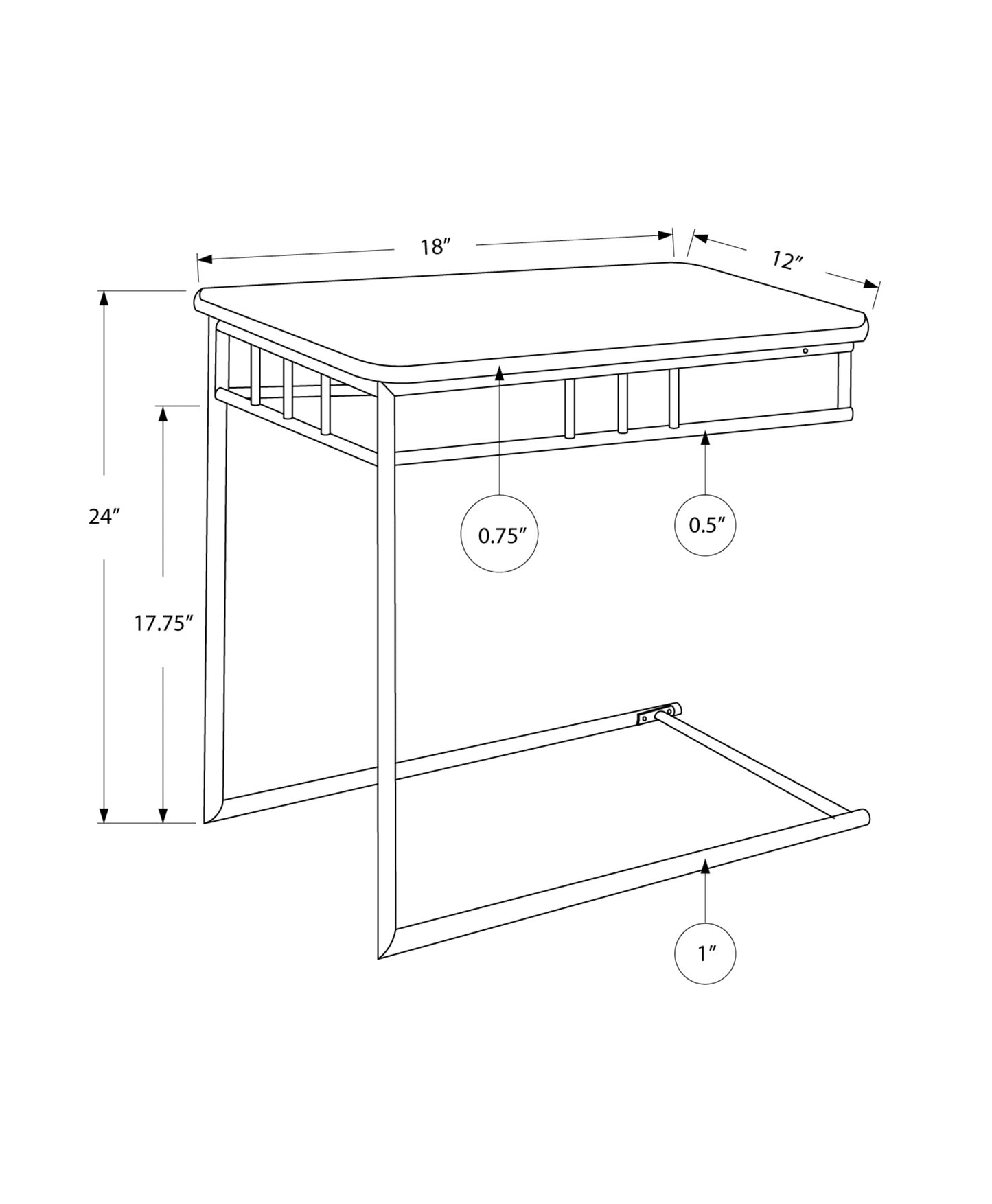 18" X 12" X 24" Cappuccino Brown Mdf Metal  Accent Table