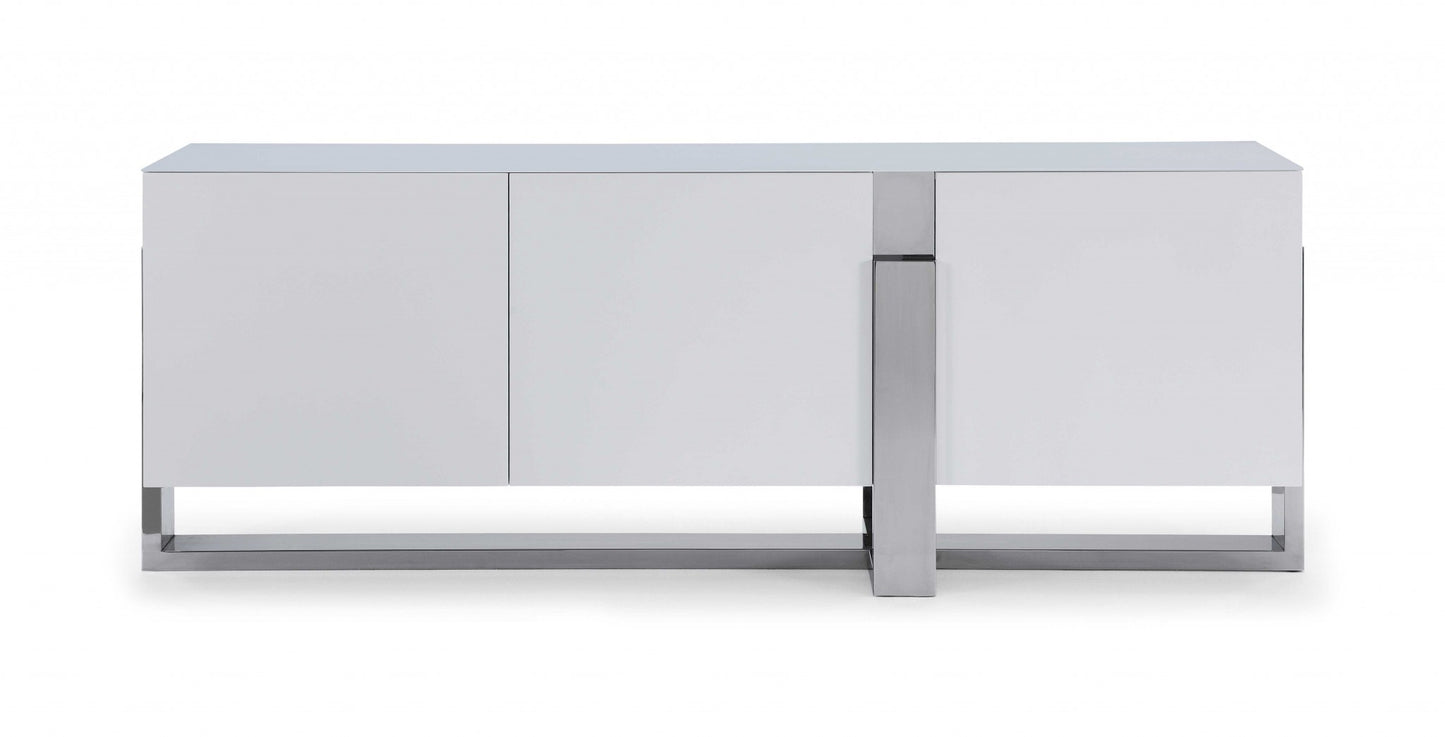 91 X 18 X 32 White Glass Steel Buffet