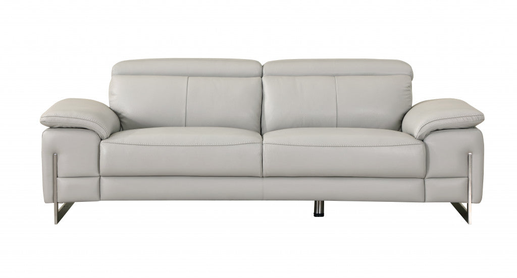 87" Gray And Silver Italian Leather Sofa