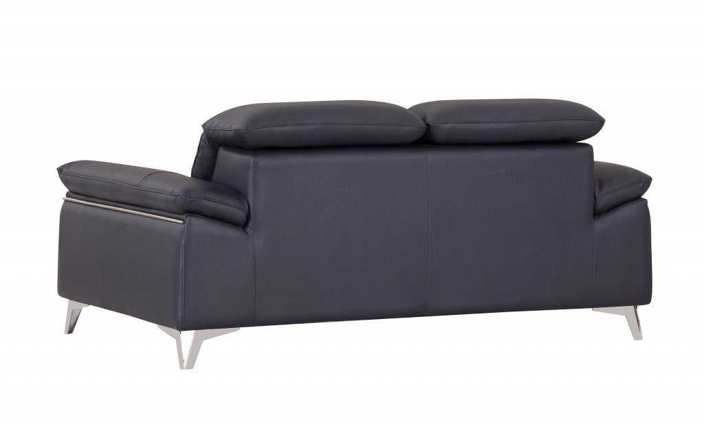 71" Navy Blue And Silver Genuine Leather Love Seat