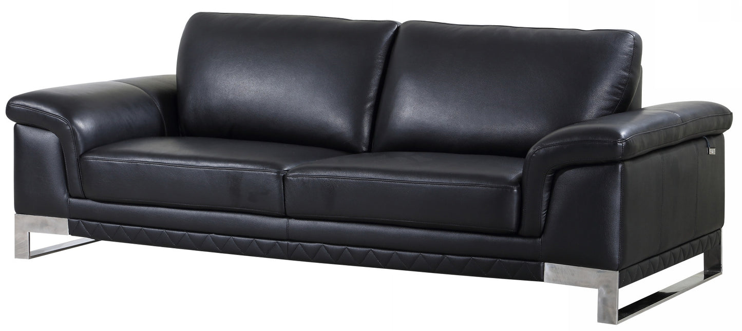 90" Black And Silver Italian Leather Sofa