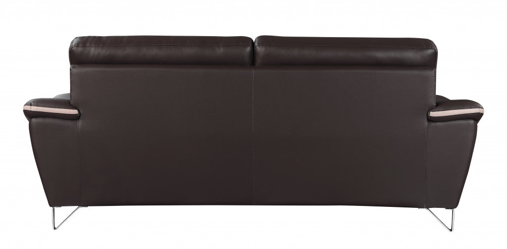 86" Brown And Silver Leather Sofa