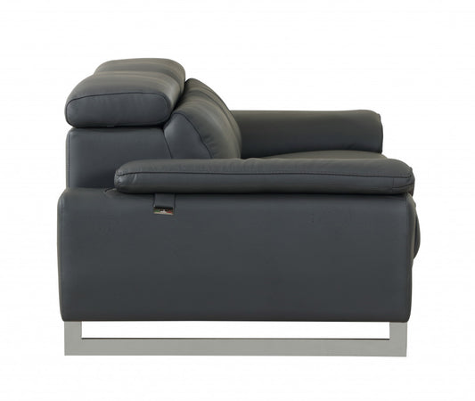 71" Gray And Silver Genuine Leather Love Seat