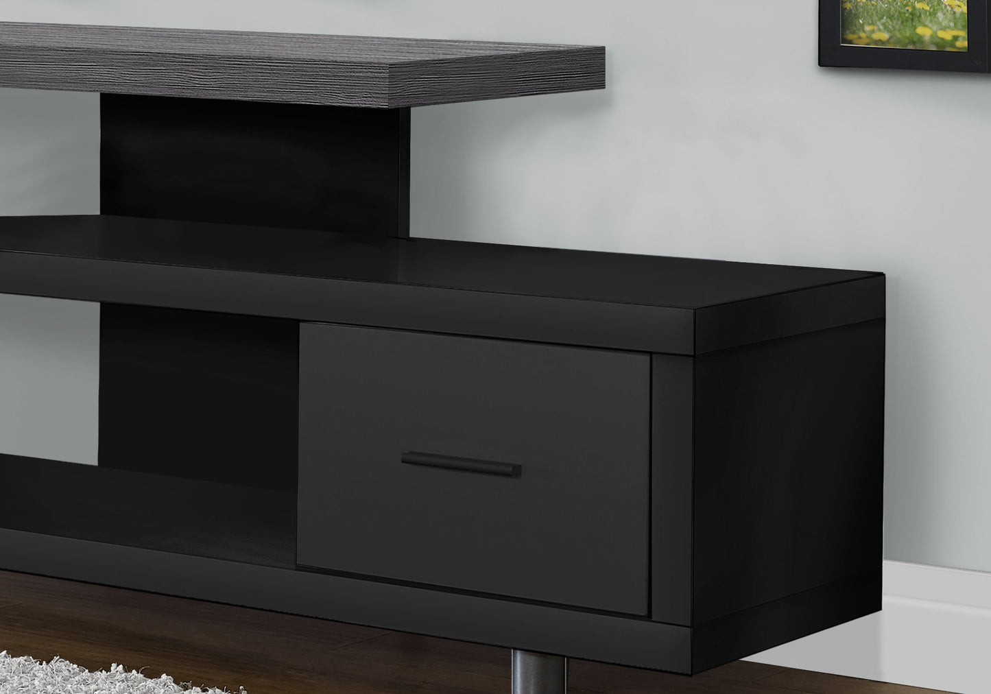 16" Black and Gray Open Shelving TV Stand