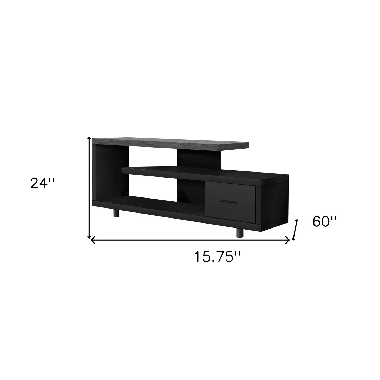 16" Black and Gray Open Shelving TV Stand