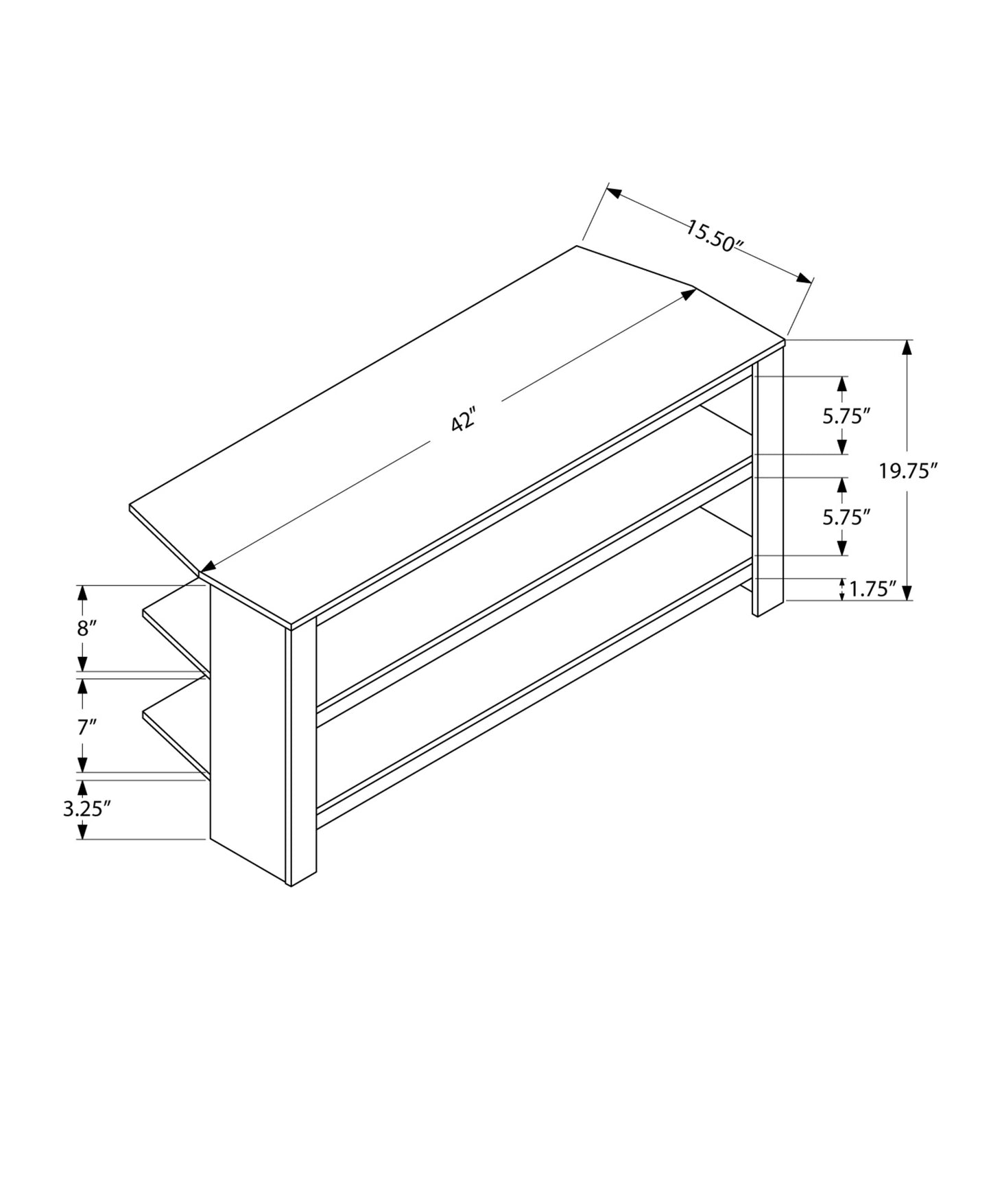 15.5" X 42" X 19.75" Grey Particle Board Laminate TV Stand