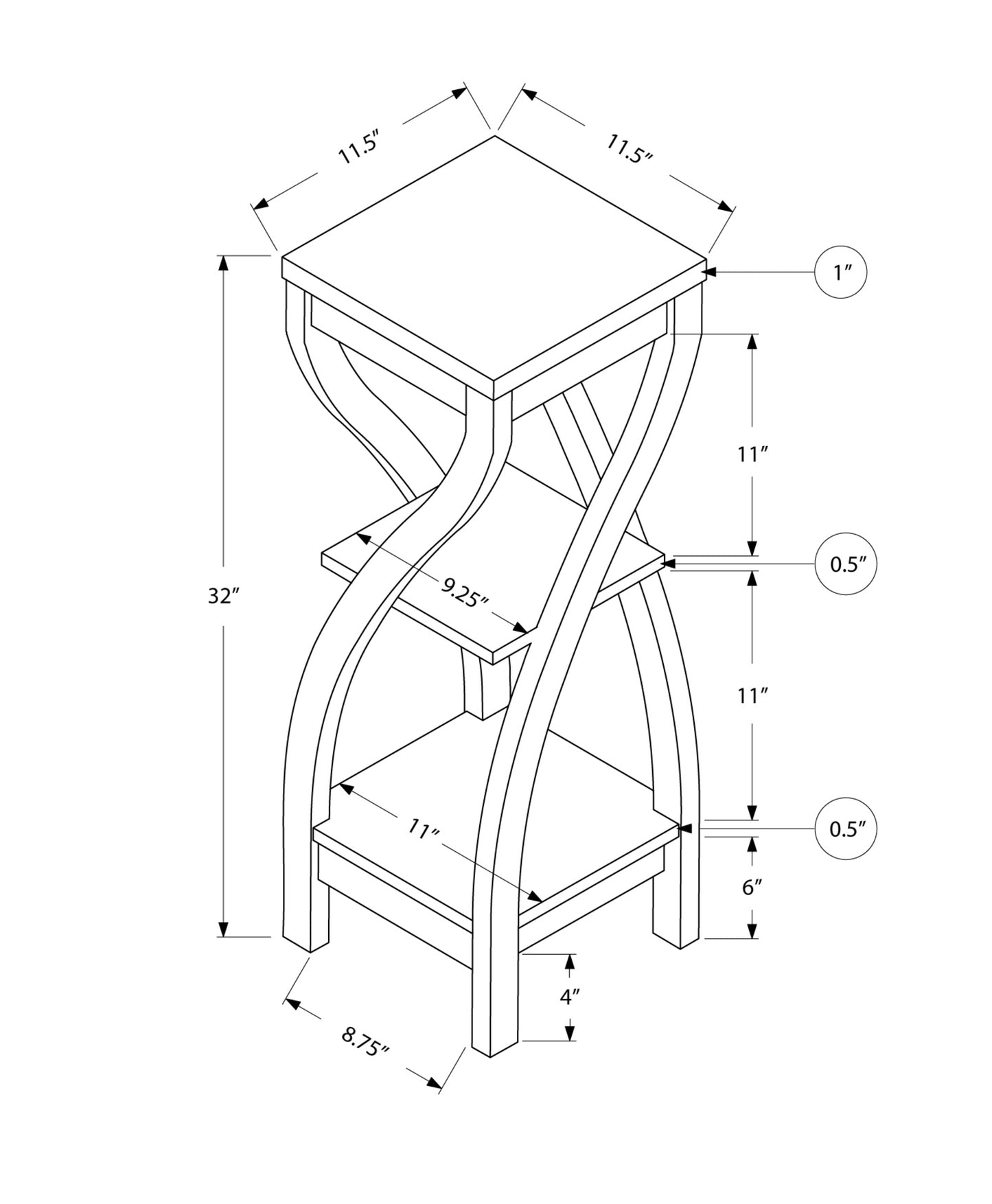 32" White End Table With Two Shelves