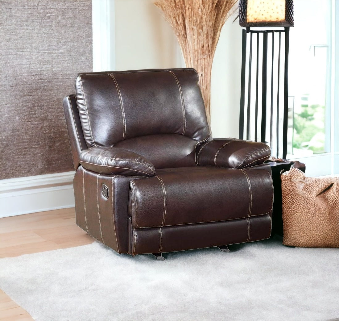 41" Brown Leather Match Recliner