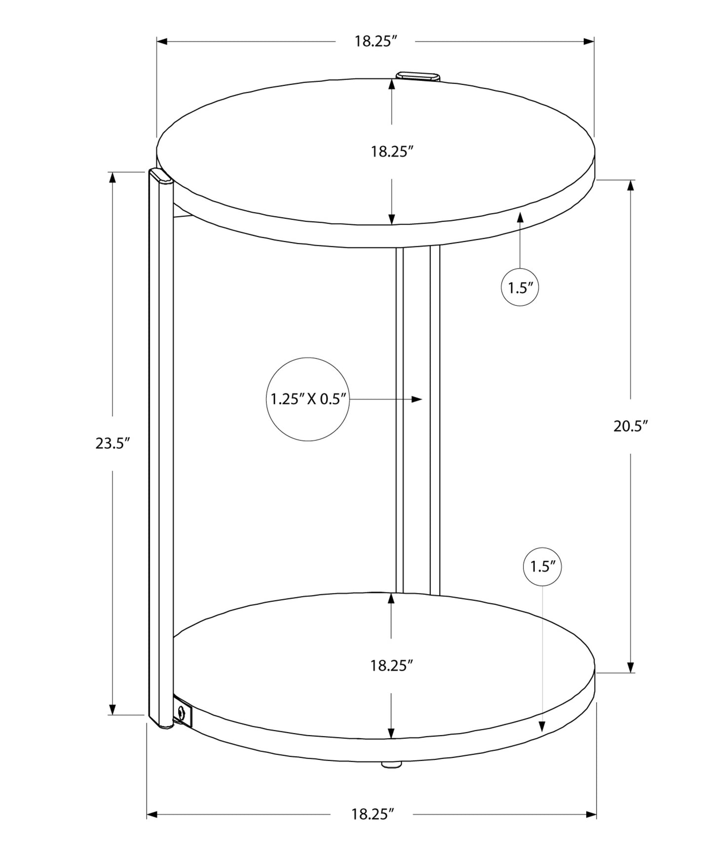 24" White Round End Table With Shelf