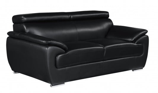 69" Black And Silver Faux Leather Love Seat