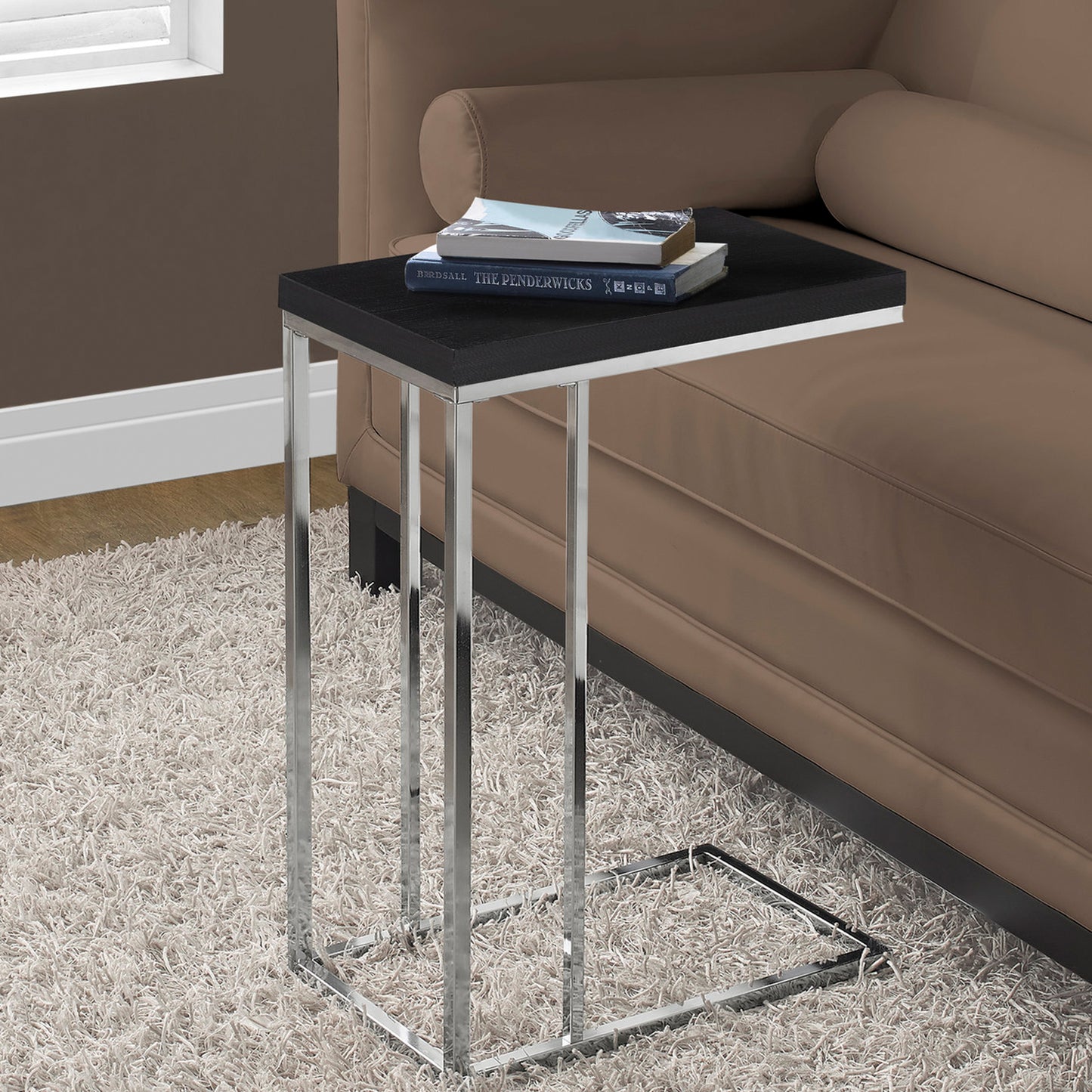 18.25" X 10.25" X 25.25" Cappuccino Particle Board Metal  Accent Table