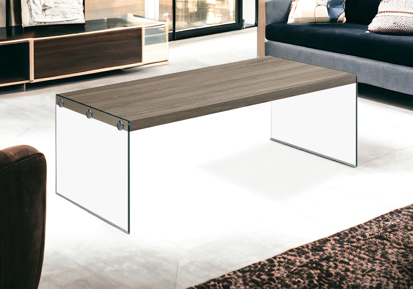 44" Taupe And Clear Glass Coffee Table