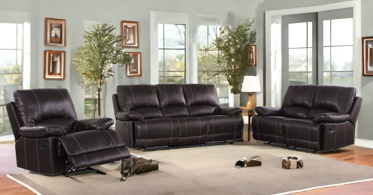 Three Piece Indoor Brown Faux Leather Six Person Seating Set