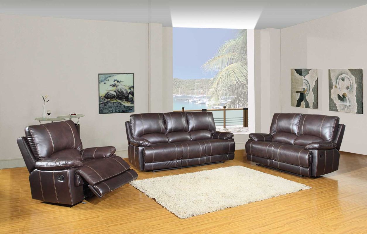 Three Piece Indoor Brown Faux Leather Six Person Seating Set